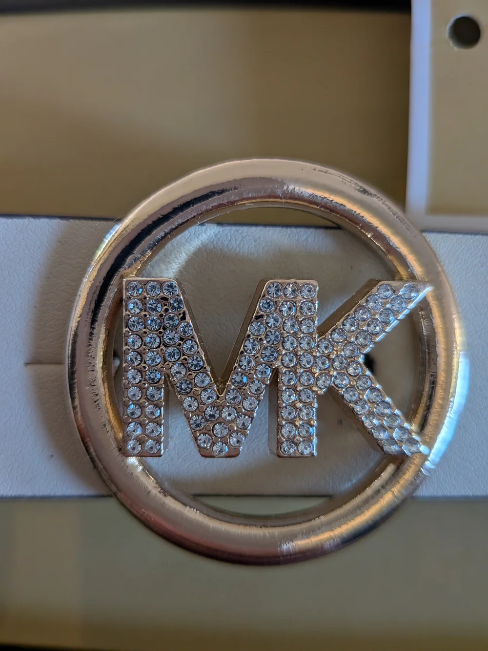 NIB Michael Kors Women's White Leather MK Logo Belt - Gold Buckle - Picture 8 of 12